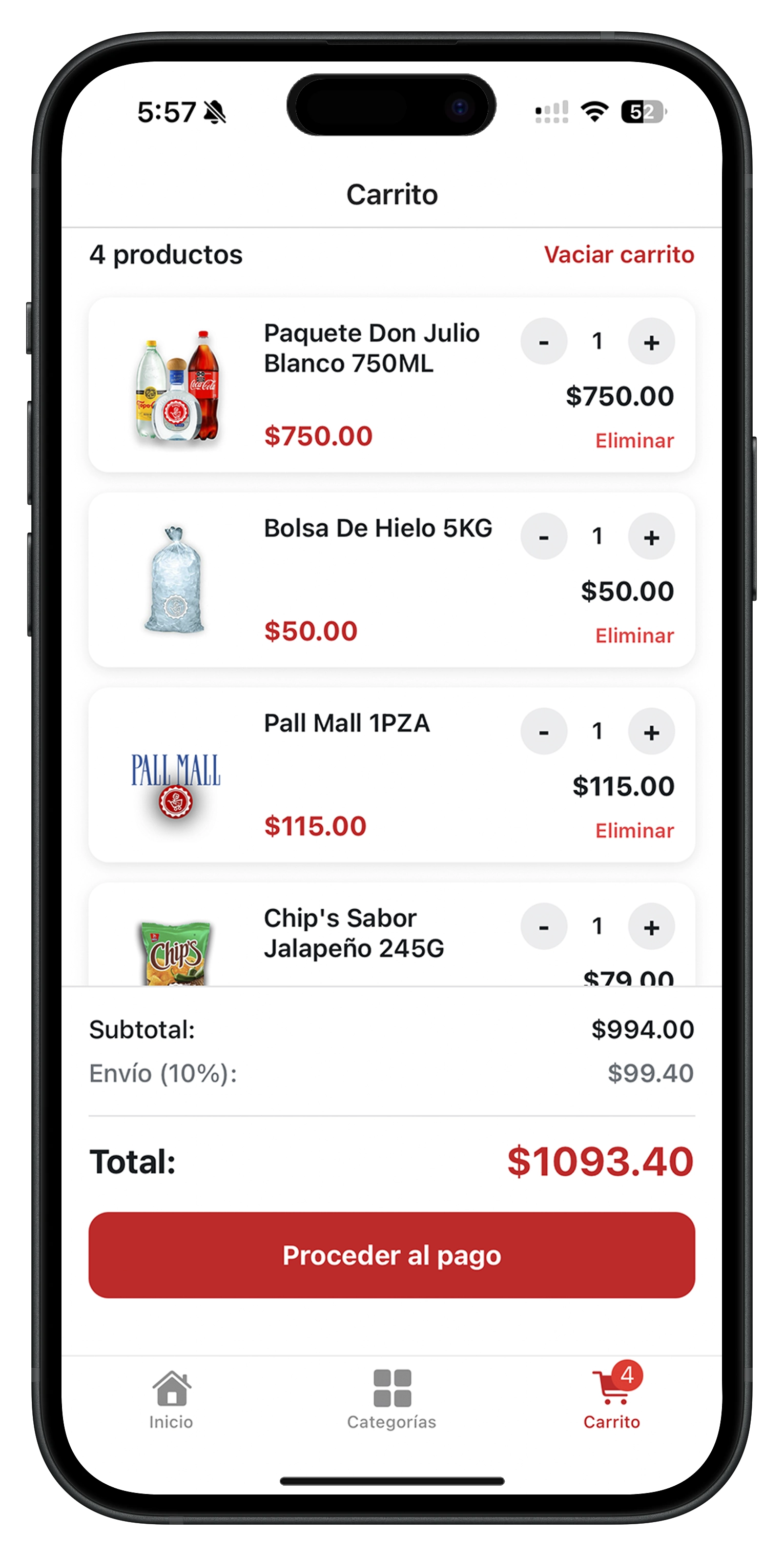 Mockup de la aplicación All-Vaso - Ahorro y Comodidad